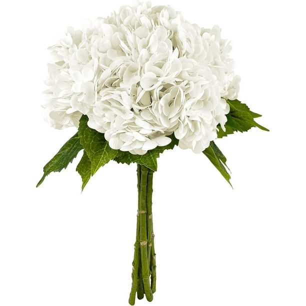 2 piezas, flores artificiales de hortensias blancas de tacto real con tallo largo y hojas, flores de hortensias sintéticas de látex completo para decoración de fiesta en el hogar floral
