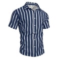 thumbnail image 6 of Men's Summer Striped Flannel Collar Short Sleeve Button Up Shirt Casual Beach Shirt Tops for Vacation Golf Fishing Loose Fit Modern Fashion Essential | AESTIVO,Navy 2XL, 6 of 8
