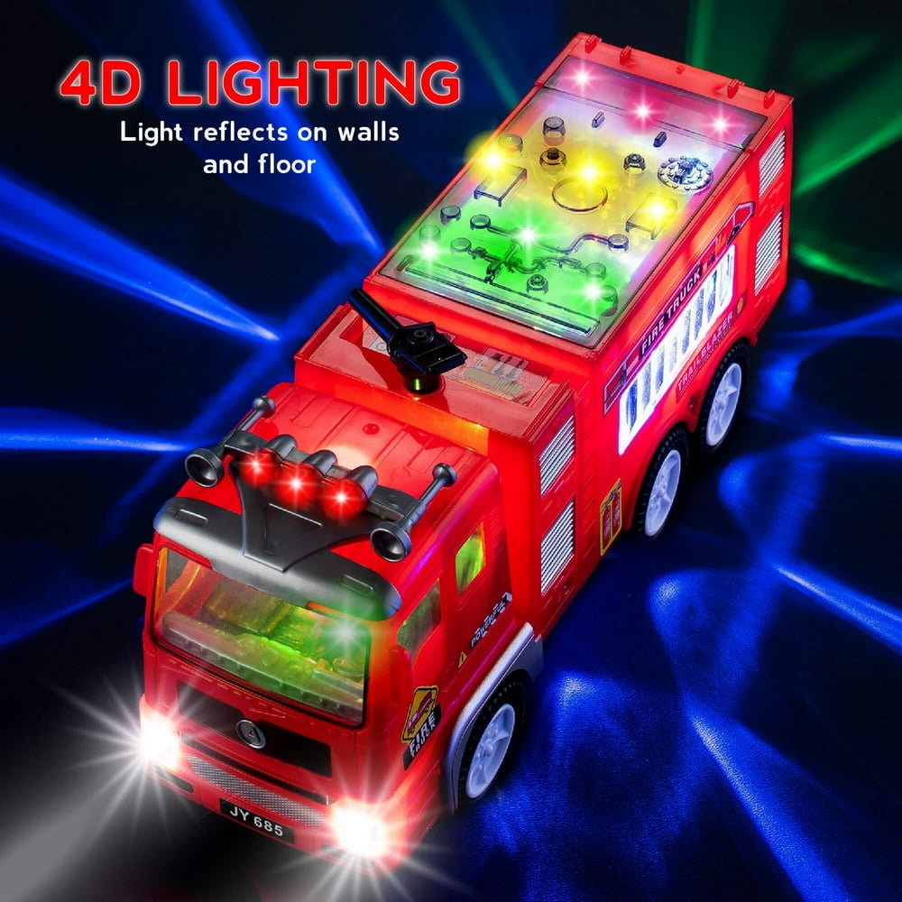 Electric Fire Truck Kids Toy with Bright Flashing 4D Lights & Real