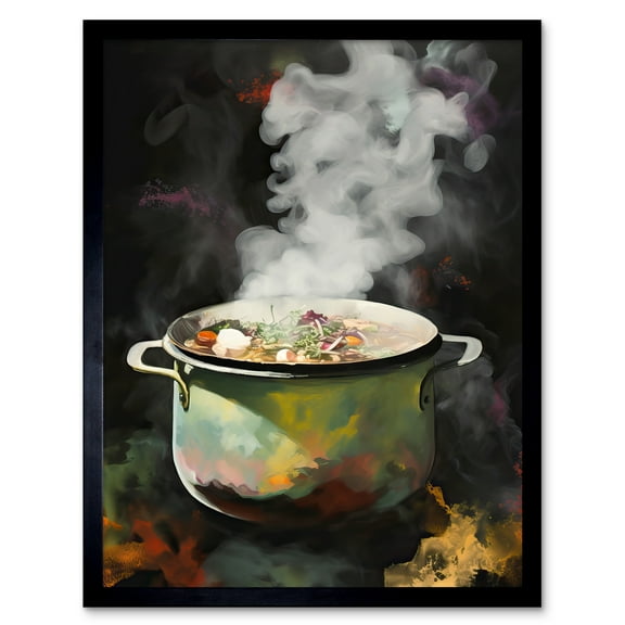 Steam Rising from a Simmering Vegetable Soup Pot Art Print Framed Poster Wall Decor 12x16 inch
