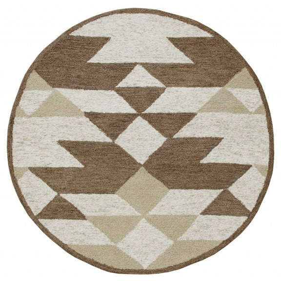 6â€™ Round Brown Bohemian Geometric Area Rug