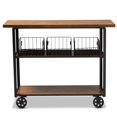 thumbnail image 2 of Baxton Studio Felix Rustic and Industrial Farmhouse Carro consola de madera con acabado marrón nogal y metal con acabado negro Baxton Studio 1.93271E11, 2 of 2