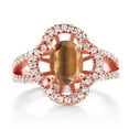 thumbnail image 2 of Gem Stone King 1.62 Ct Oval Brown Tiger Eye 18K Rose Gold Plated Silver Ring (Size 6), 2 of 4