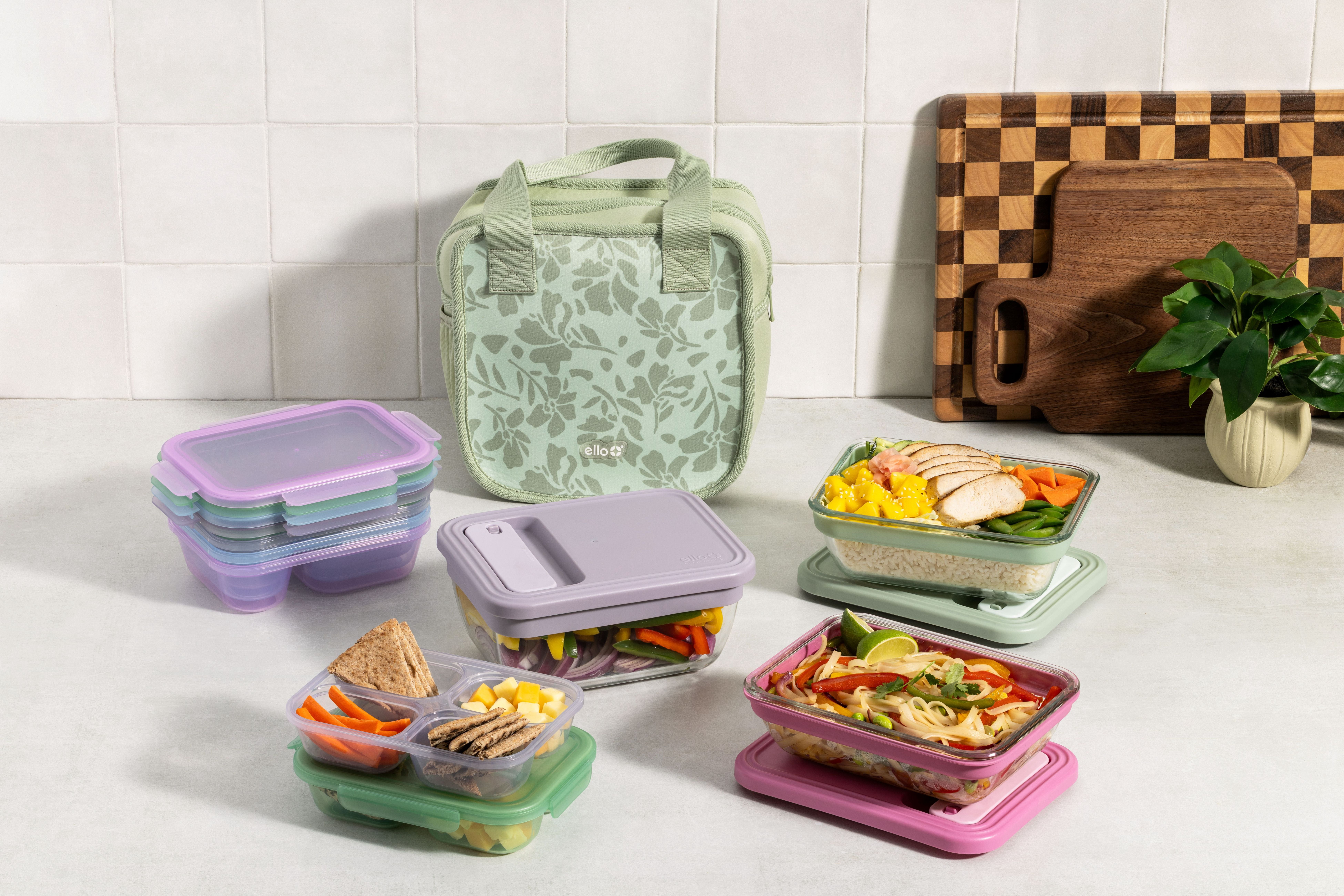 Ello Lunch Tote | Reusable Zippered Lunch Bag | Neoprene, Machine Washable with Pockets | Fits Most Meal Prep Containers | for Work, School & Travel | Soft Sage