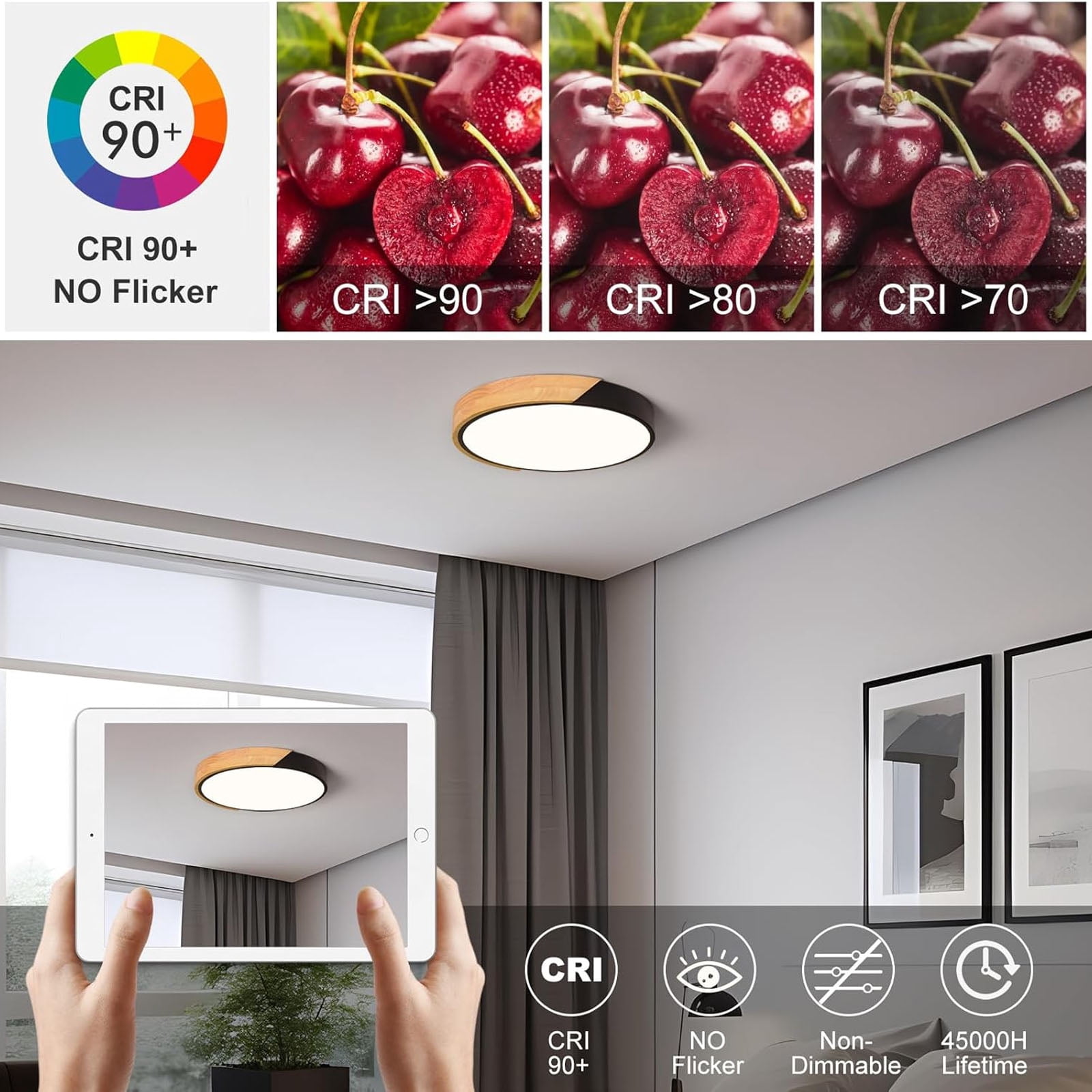 Leyeet Modern LED Ceiling Light, Minimalist Wood Flush Mount Ceiling Light Fixture, 6000K Circle Lighting Lamp with Acrylic Lampshade for Bedroom Laundry Room Hallway Foyer