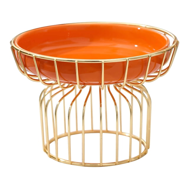 Bandeja Naranja Brillante Bandeja De Frutas De Estilo Del Norte De Europa Diseño Simple Recipiente De Almacenamiento De Placa De Caramelo De Cerámica Con Líneas De Hierro Dorado Para Sala De Estar seitruly HA025819-01