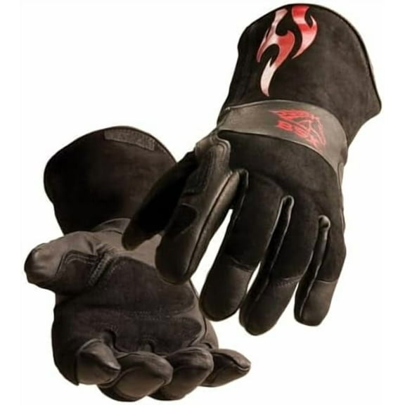 Stick/MIG Welding Gloves - Black with Red Flames, Size Large$$Tools & Hardware Other