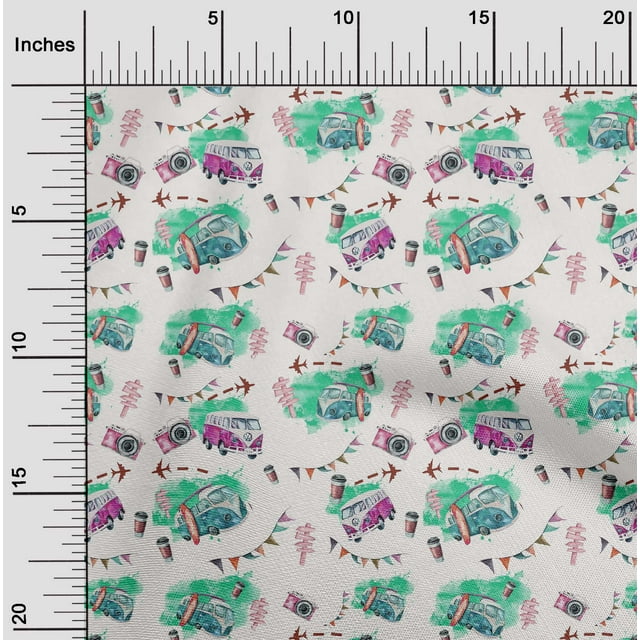 oneOone Polyester Lycra Sea Green Fabric Glass|Van & Camera Travel Sewing Craft Projects Fabric Prints By Yard 56 Inch Wide