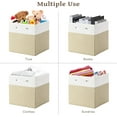 thumbnail image 5 of 13 x 13 Inch Fine Linen Storage Bins with Handles，Fabric Cube Boxs，Collapsible Basket Organizers for Shelves for Home, Closet Drawers (White/Khaki-6 Pack), 5 of 7