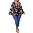 thumbnail image 2 of Agnes Orinda Women's Plus Size Tops Floral Print Long Sleeve Tunic Pleated Crew Neck Dressy Casual Blouses 4X Black, 2 of 6
