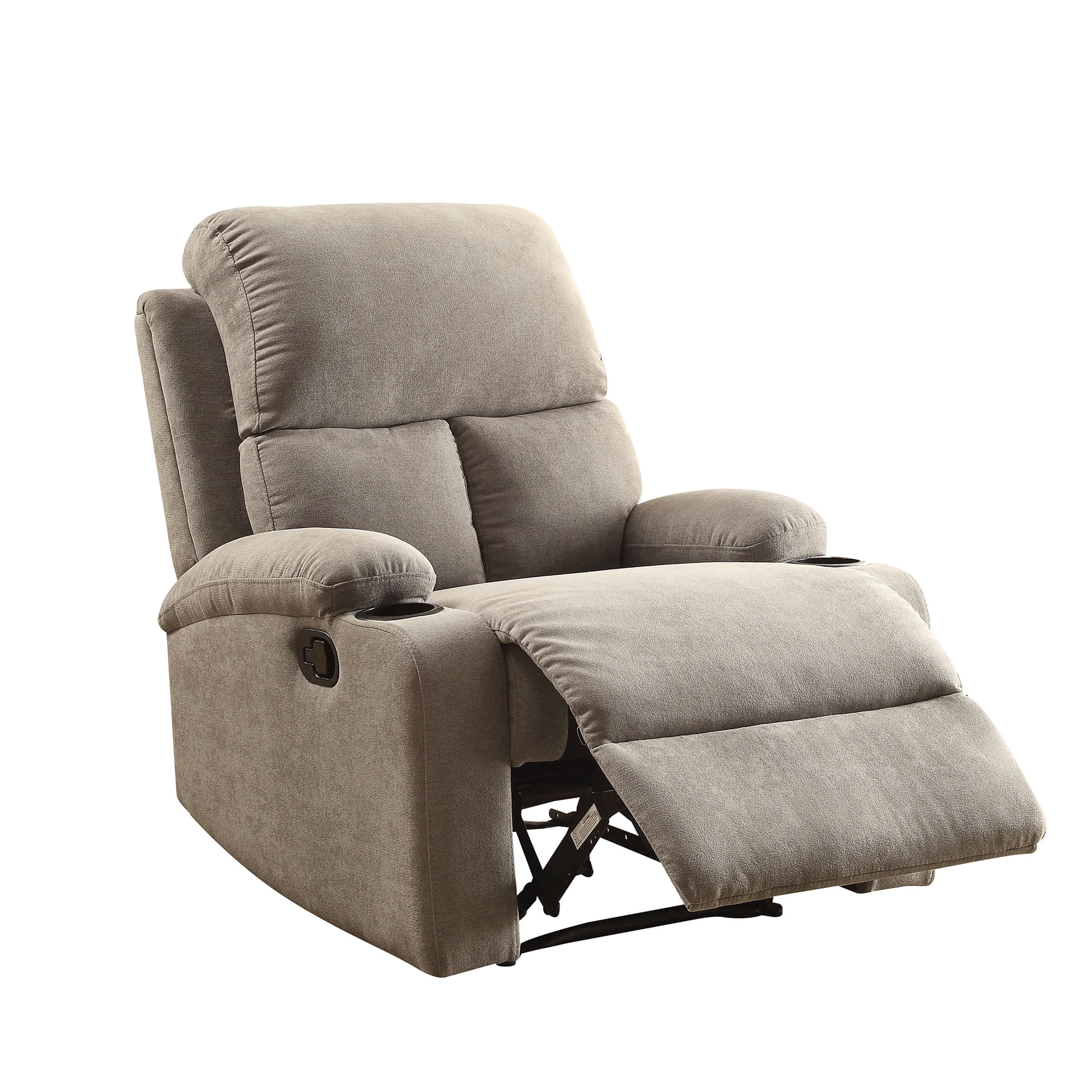 Gray Fabric Recliner Chair with Cup Holder and Smooth Motion Mechanism for Living Room
