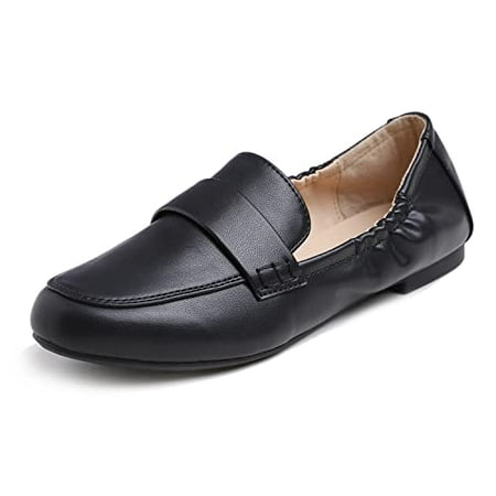 

Feversole Women s Penny Loafer Round Toe Casual Flat Shoes Elastic Black Plain Vegan Leather Size 6.5 M US