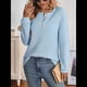 thumbnail image 4 of Camiseta Informal de Punto de Larga con Cuello Redondo y Botones A Rayas para Mujer Azul XL, 4 of 9