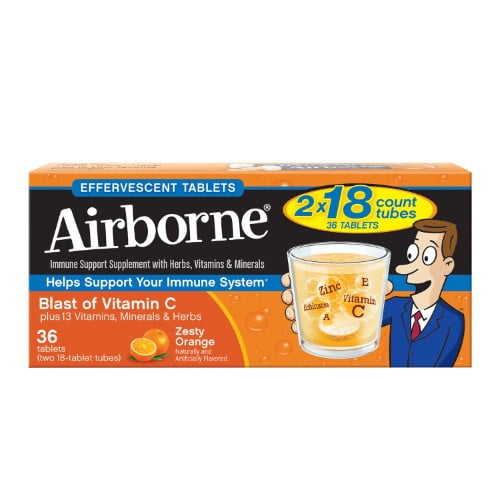 Airborne Effervescent Vitamin C Tablets, Orange Flavor, 36 Ct