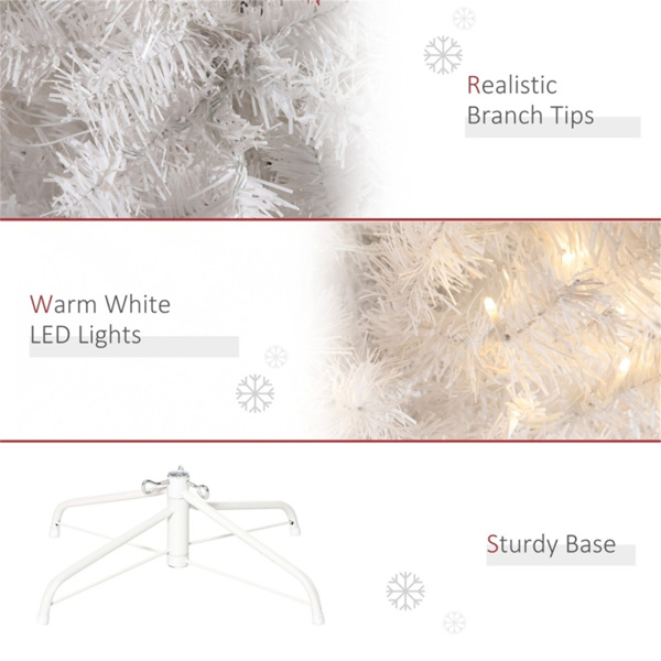 6FT Pre-Lit White Artificial Christmas Tree - 1000 Plastic Branch Tips, Metal Base, Indoor Use Only, Holiday Decor for Home/Living Room