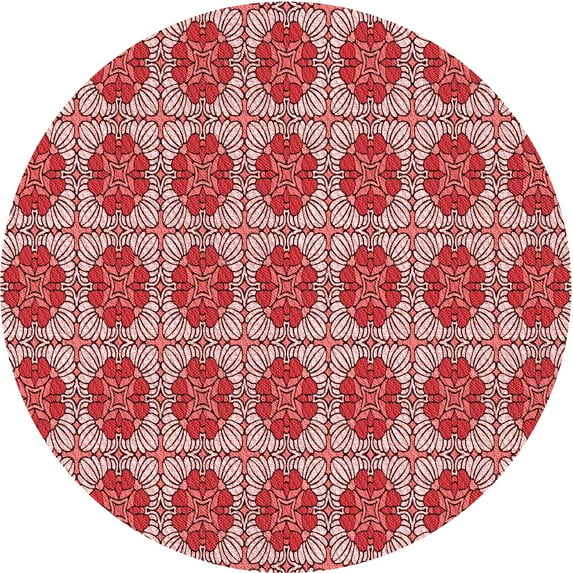 Ahgly Company Machine Washable Indoor Round Transitional Red Area Rugs, 5' Round