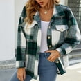 thumbnail image 2 of Lindreshi Shackets for Women with Pockets Women's Casual Plaid Turndown Button Coat Coat Cardigan Coat, 2 of 6
