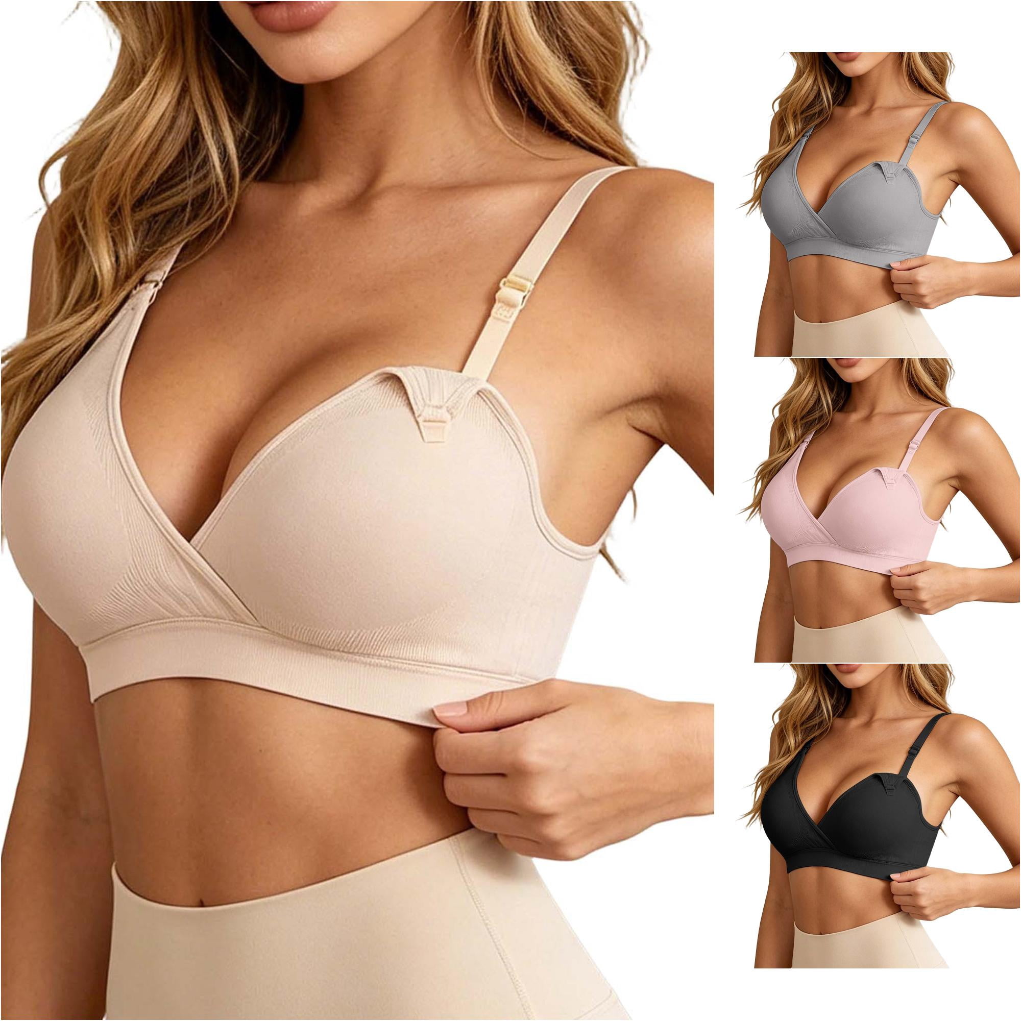 Huowey Bras For Women Solid Color Breastfeeding Front Closure Wireless Nursing Bra Plus Size Maternity Underwear Comfort Support Breathable Brassiere,Khaki