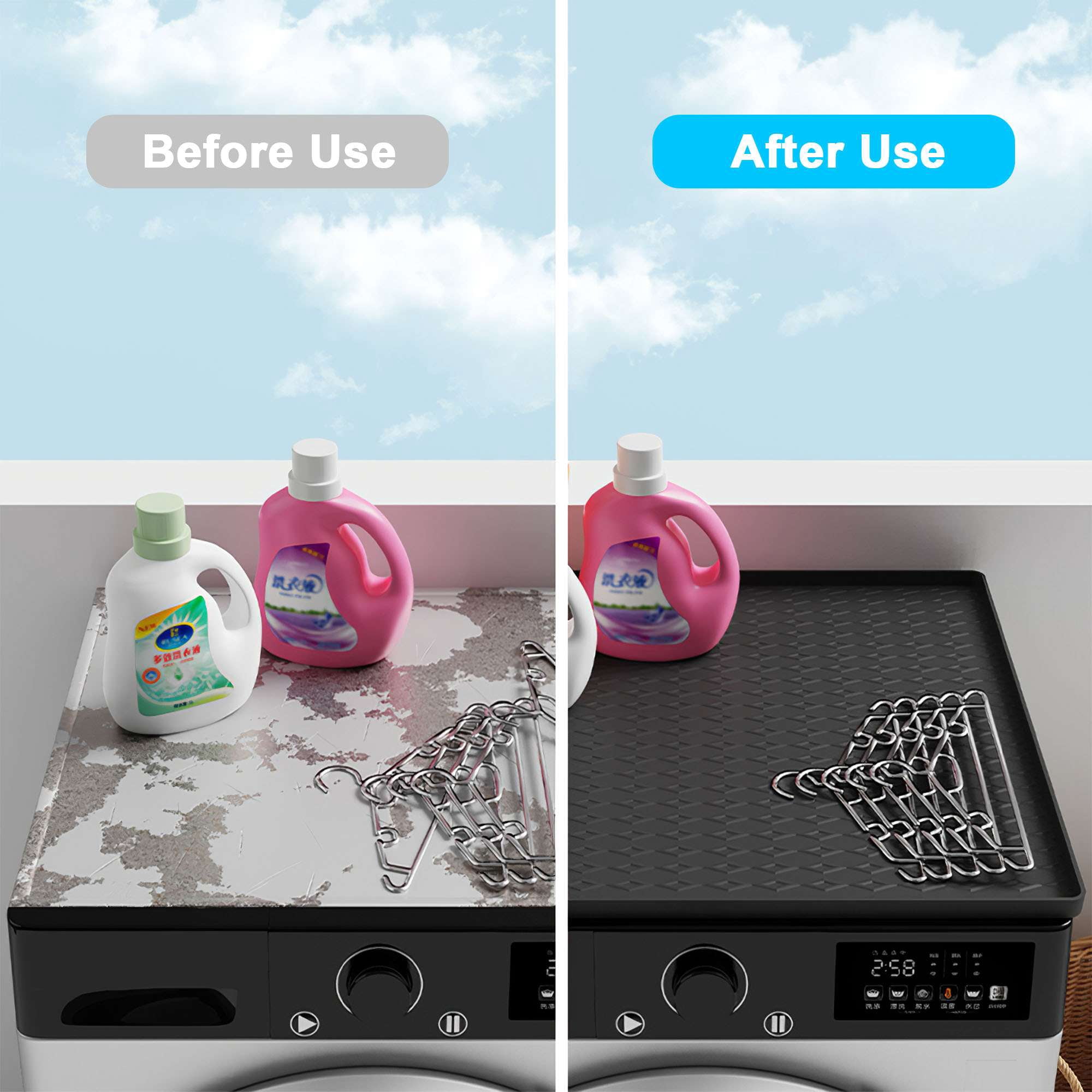 Deago Washer and Dryer Covers for the Top, 25.6''x 23.6'' Silicone Dryer Top Protector Mat Non-slip Waterproof Washing Machine Cover Protector Top Load for Laundry & Kitchen