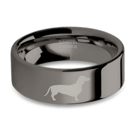 Dachshund Sausage Dog Engraved Gunmetal Tungsten Ring, Polished, 8mm, Size 15