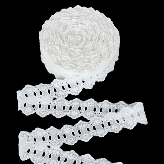 15 Yards Eyelet Lace Trim 1-5/8 inch Wide Cotton Flower Lace Ribbon White Embroidery Eyelet Pattern Wavy Edge Floral Trim Ribbon for DIY
