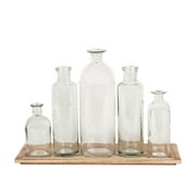 Woven Paths Vintage Bottle Vases on Wood Tray, 6 Pieces