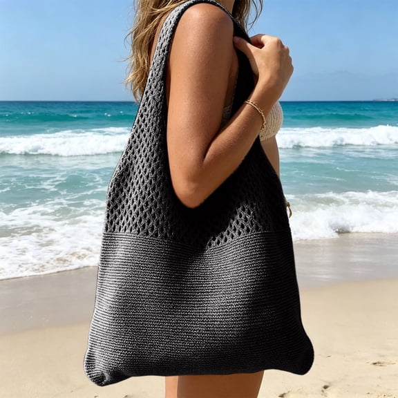 Tuvgenk Women's Crochet Beach Tote Bag Boho Woven Shoulder Bag Large Capacity Knit Hobo Purse for Travel Shopping Summer
