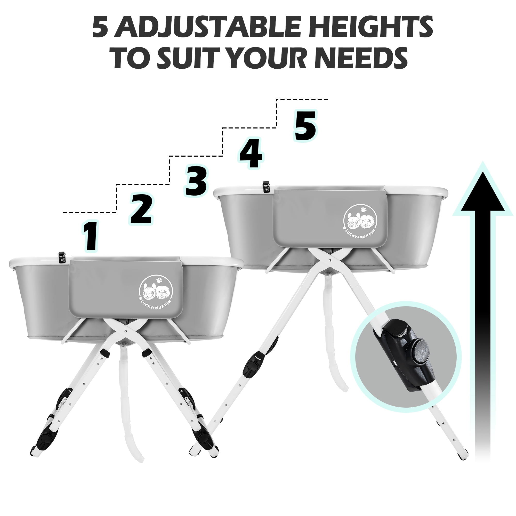 Premium Elevated Portable & Foldable Dog Bathtub – 5 Adjustable Heights for Back-Friendly Grooming. Portable Indoor/Outdoor Pet Washing Station, Supports Small & Medium Dogs, Cats