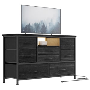 Historyli Soporte para TV de 8 Cajones de 47.4 Pulgadas (120 cm),para TVs de hasta 50 Pulgadas,Cómoda con Cajones con Luz LED RGB y Toma de Corriente para Centro de Entretenimiento con Almacenamiento