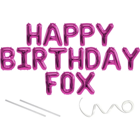 Fox Float Air Pressure - Fox, Happy Birthday Mylar Balloon Banner - Pink - 16 inch Letters. Includes 2 Straws for Inflating, String for Hanging. Air Fill Only- Does Not Float w/Helium. Great Birthday Decoration