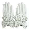 thumbnail image 1 of Motorcycle Women Rivets Bow Solid Color Faux Leather Gloves Full Finger Mittens, 1 of 11