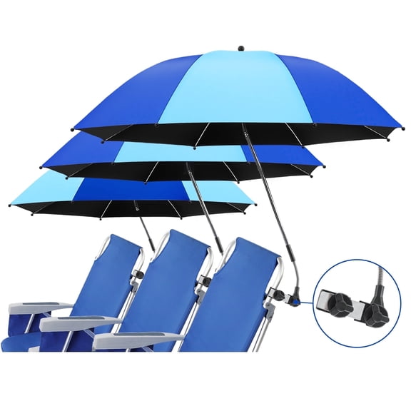 NBtoUS 3 Pack Beach Umbrella With 360 Clamp, UPF50 for Chair, Beach, Sand, Patio, Yard (Blue/Light Blue, Not Include Chair)