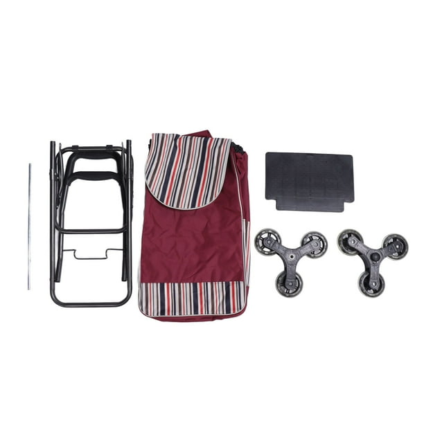 Carretilla de mano plegable de acero inoxidable con capacidad de carga pesada, carrito de equipaje con bolsa para mudanzas, comestibles, viajes, oficina, franja roja