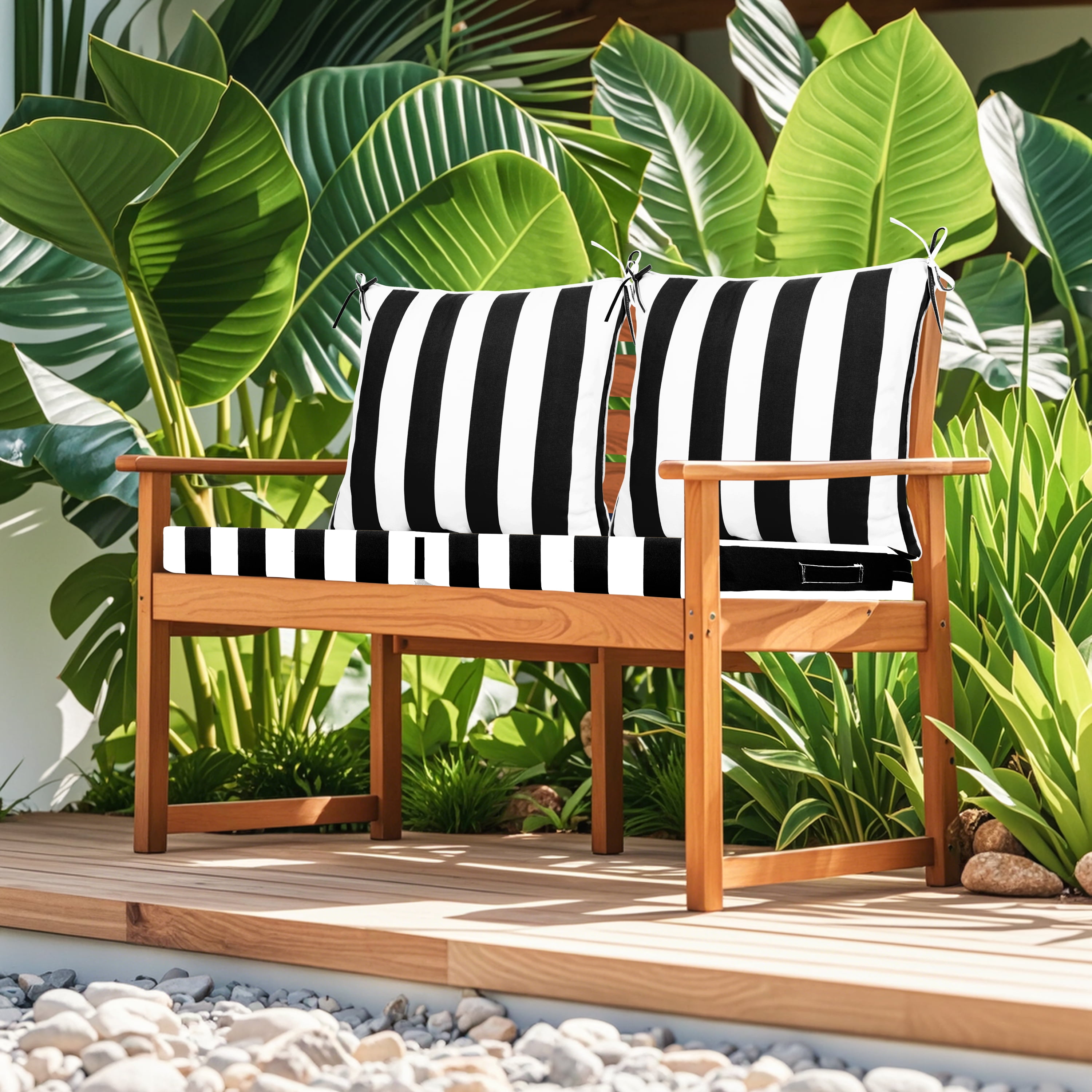 Geemuslly Outdoor Cushions for Patio Furniture 24 x 24 Inch, Double-Sided Waterproof Backrest and Deep Seat Cushion Set with Removable Cover,Black & White Print, Set of 2