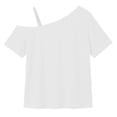 thumbnail image 5 of Zpanxa Girls Pink Off the Shoulder Short Sleeve T Shirt Asymmetric Neck Casual Top Toddler White 11 Years, 5 of 9