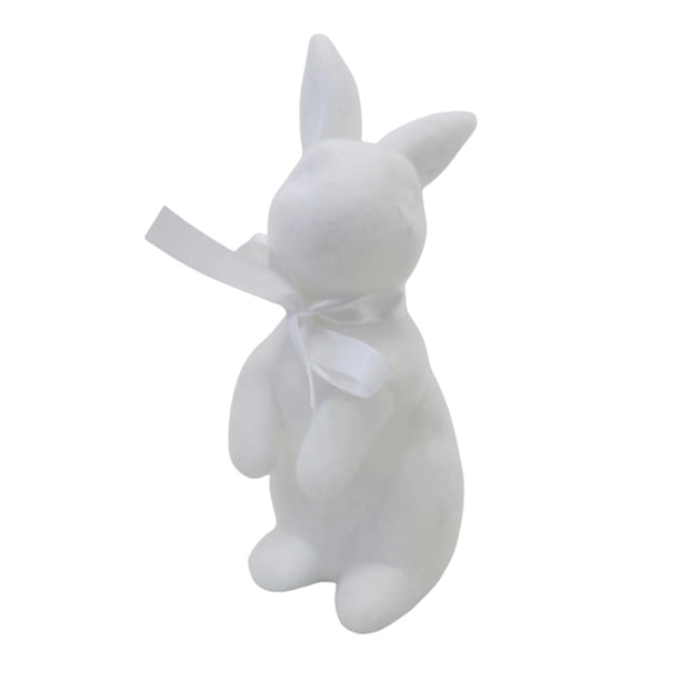Figura de conejo flocado, decoración de Pascua, figura de conejo suave, adorno de mesa Blanco