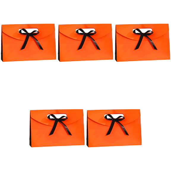 5 Pcs Orange Gift Bags, 13.8 x 9.1 x 3.1 in / 35 x 23 x 8 cm Pearlescent Paper Wedding Gift Bags with Elegant Envelope Design, Embossed Thank You Gift Bags with Ribbon for Gifts, Scarf, Towel
