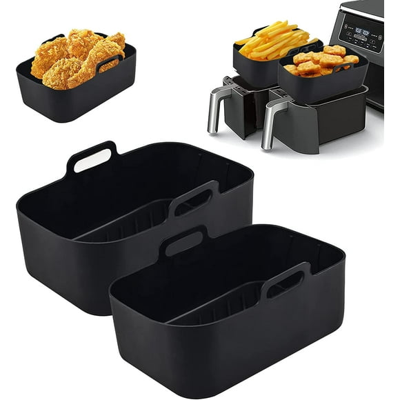 Silicone Pot for Ninjas Dual Air Fryer, 2PCS Silicone Air Fryer Liner Dual Air Fryer Silicone Air Fryer Basket, Air Fryer Rack Accessory for Air Fryer,(Black) Oven, Microwave