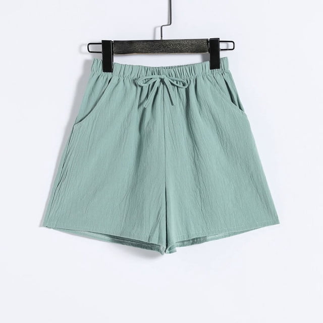 Pantalones cortos de algodón y lino para mujer, pantalones de verano con forma de A y pierna ancha, pantalones deportivos de talla grande, pantalones casuales holgados de cintura alta