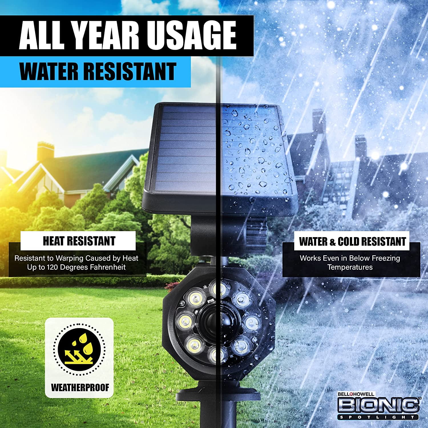 Bell Howell Bionic Spotlight 25 ft. Motion Sensor Solar Sun Panels Outdoor Lighting Black