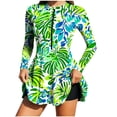 thumbnail image 2 of Xdegoge Women's Rash Guard Swimwear Long Sleeve Zip Front Skirted 2 Piece Bathing Suits Floral Print Raglan Sleeve Modest Water Sports with Padded Cups, 2 of 9