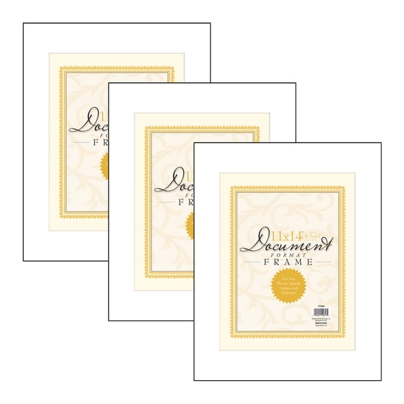 Mainstays 11x14 Matted to 8.5x11 Front Loading Document Picture Frame, Black, Set of 3