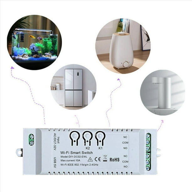 5X Interruptor Inteligente WiFi de 2 Canales, Temporizador DIY, AplicacióN 85-265V, USB, 5V, 2,4G, MóDulo de AutomatizacióN del Hogar WiFi para , Home, IFTT