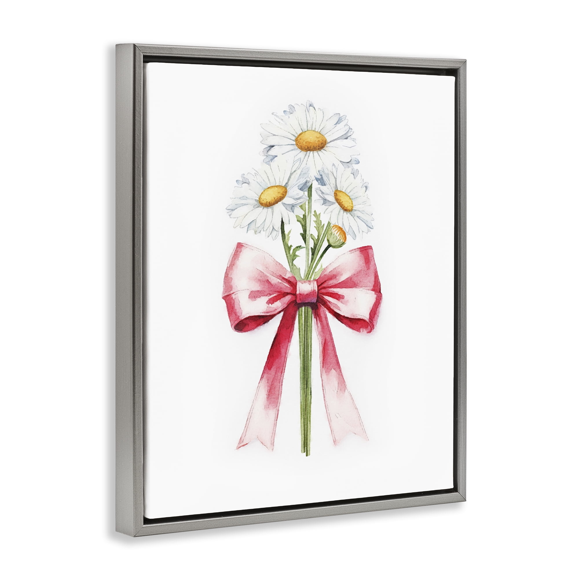 Stupell Industries Daisy Swathed Ribbon Plants & Flowers Painting Gray Floater Framed Canvas Art Print Wall Art, 25 x 31
