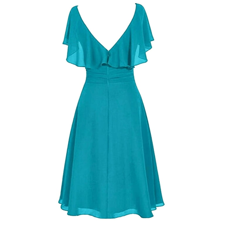 modest teal bridesmaid dresses Lyrel Modest V-neck Cape Sleeves A-line Tiered Bridesmaid Dresses – Cathnina main image 1