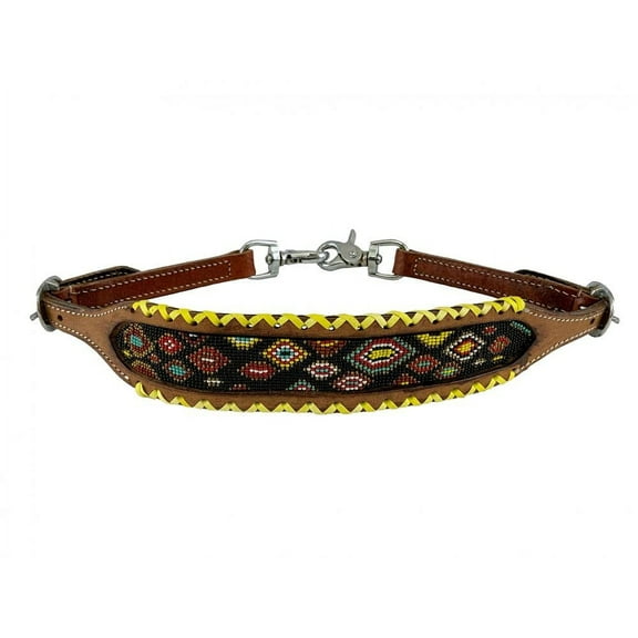 Showman Multicolor Beaded Leather Wither Strap w/ Yellow Braiding