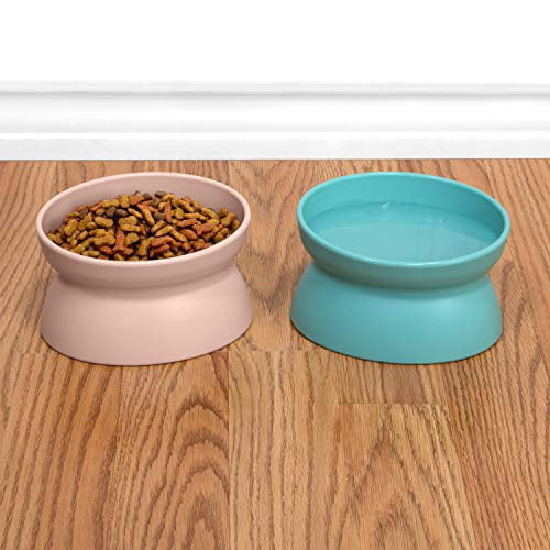 Kitty City Raised Cat Bowls, 2 Pack, Light Pink and Teal