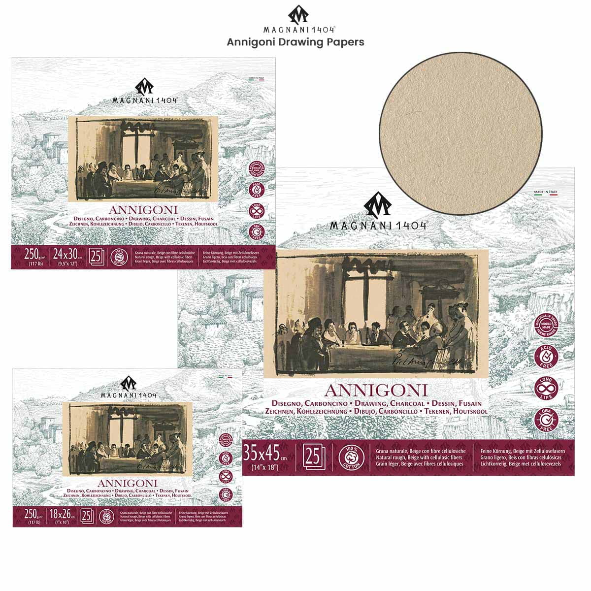 Magnani 1404 Annigoni Drawing Paper Pad 7x10", 25 Sheet Sketch Pads for Artists, 100% Cotton, Acid-Free Archival Art Sketchbook, Beige Sketching Paper Ideal for Mixed Media, Made in Italy
