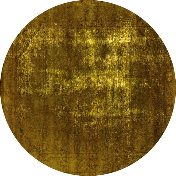 Ahgly Company Machine Washable Indoor Round Oriental Yellow Industrial Area Rugs, 6' Round