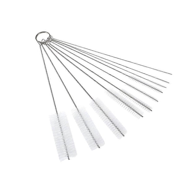 10PCS/Set Drinking Straw Cleaning Brushes Stainless Steel Nylon Brush Cleaner for Cleaning Straws (White)